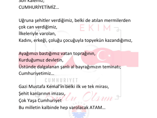 Başkanımız Hakan Kocabaş’ın 29 Ekim Cumhuriyet Bayramının 102. Yılı Mesajı