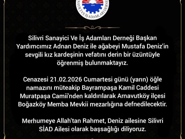 Başkan Yardımcımız Adnan Deniz ve ağabeyi Mustafa Deniz’in sevgili kız kardeşleri Süreyya hanımın cenaze törenine katılım sağlandı. Merhumeye Allah’tan rahmet diliyoruz.